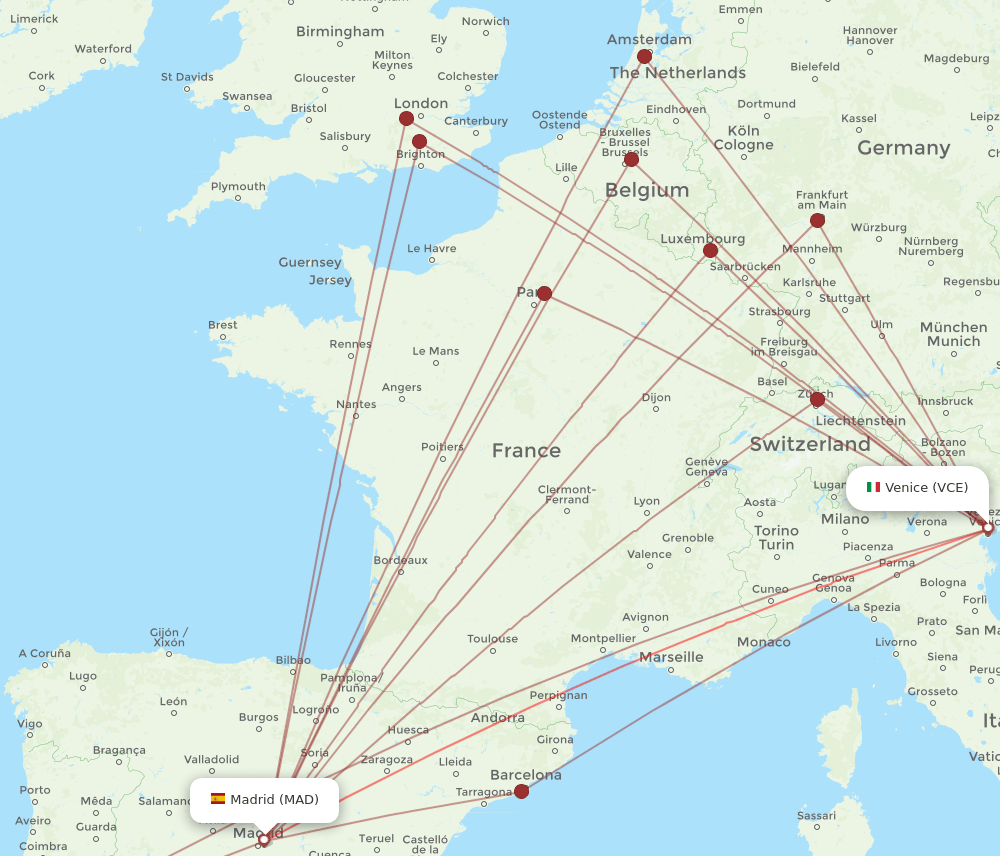 VCE-MAD flight routes