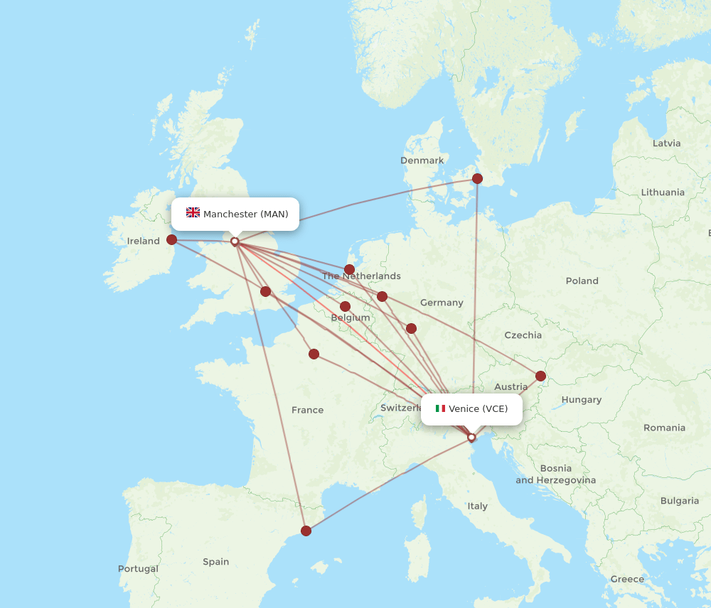 VCE to MAN flights and routes map