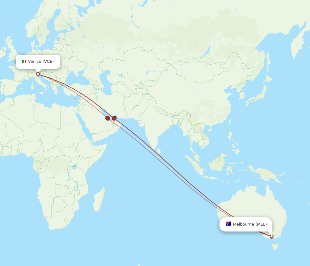 VCE to MEL flights and routes map