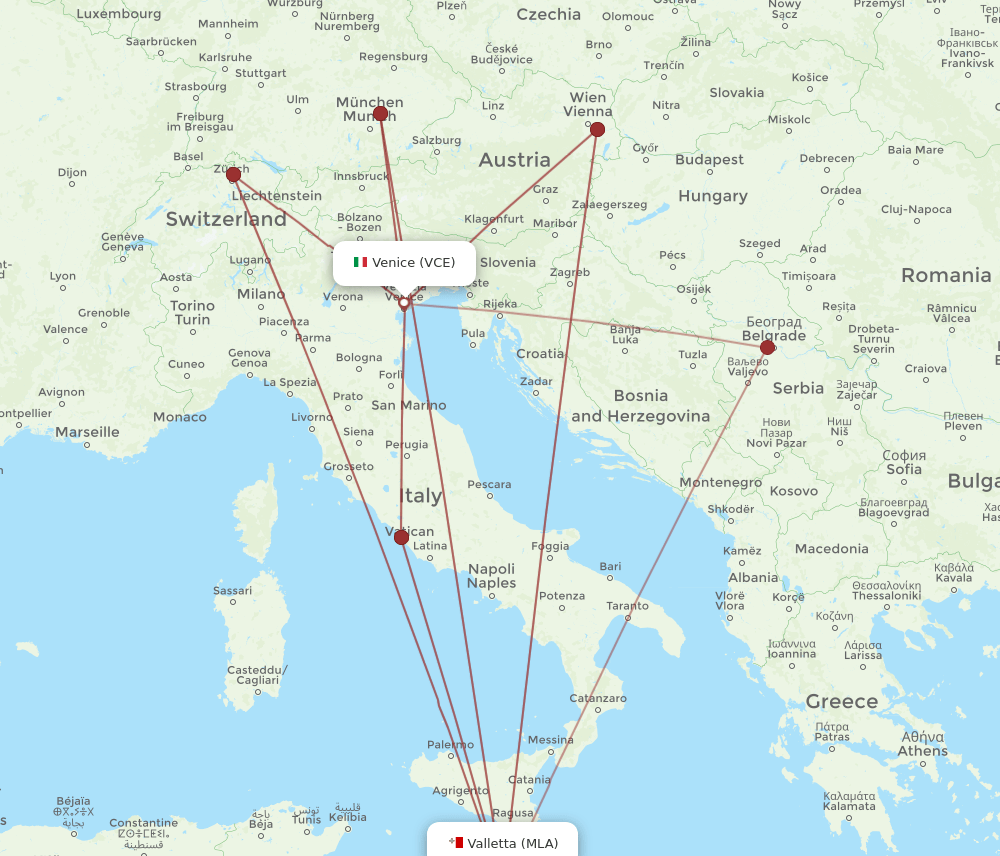 VCE to MLA flights and routes map