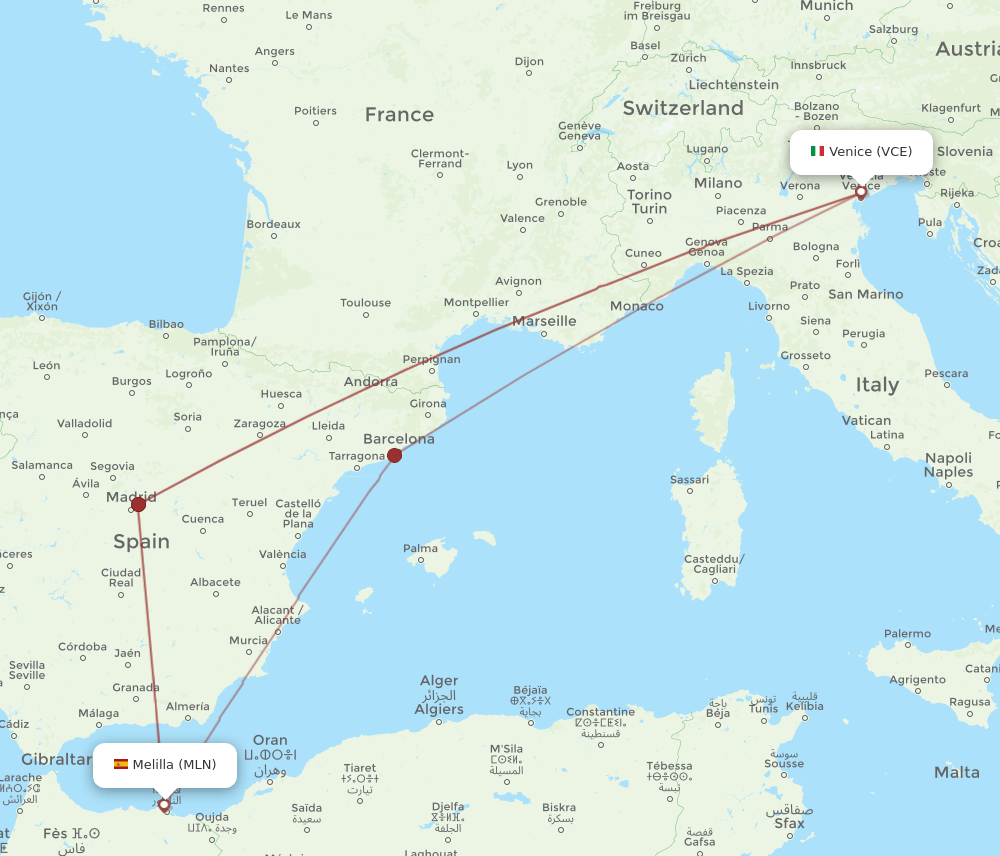 VCE-MLN flight routes