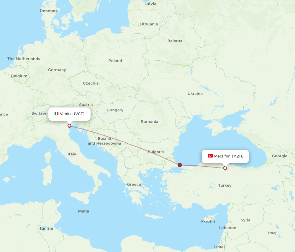VCE to MZH flights and routes map