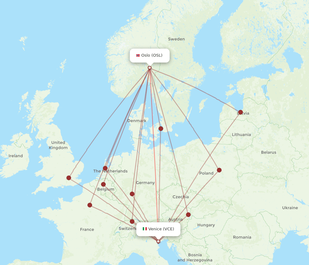 VCE to OSL flights and routes map