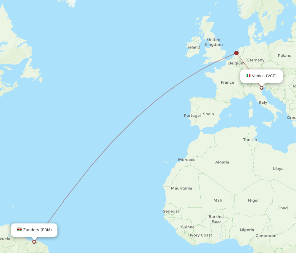 VCE to PBM flights and routes map