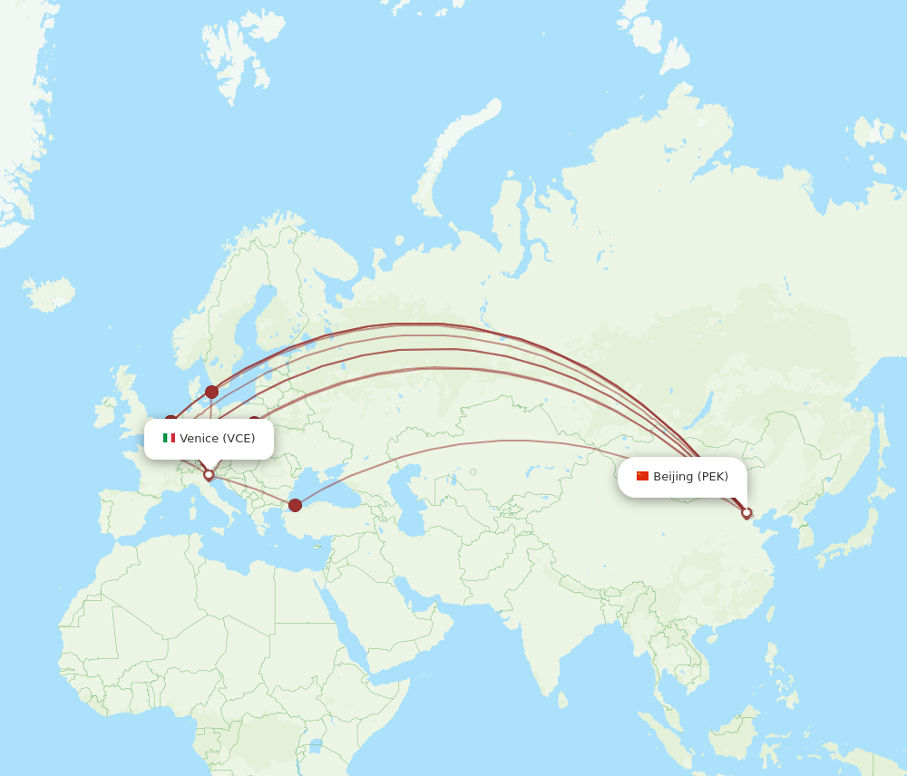VCE to PEK flights and routes map