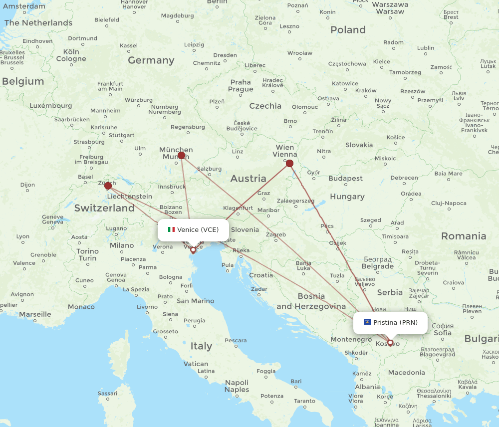 VCE-PRN flight routes