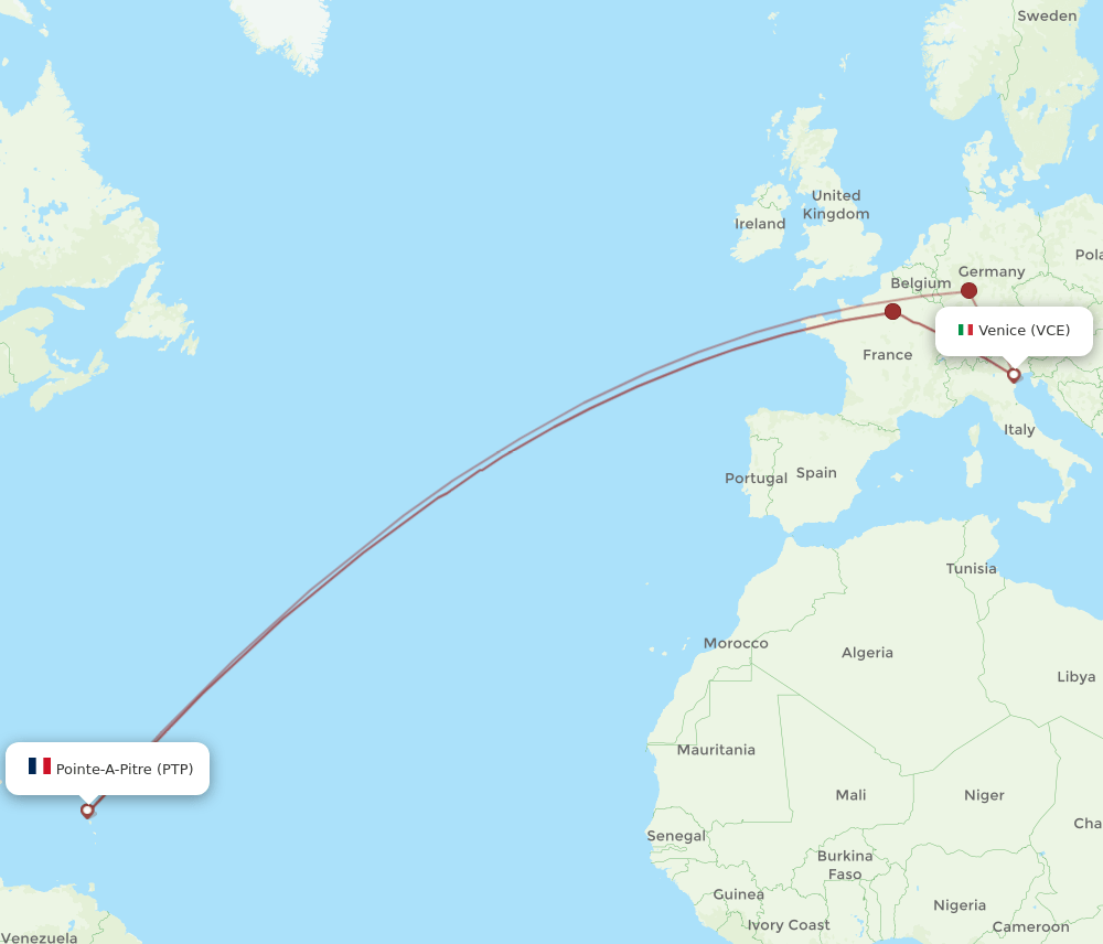 VCE to PTP flights and routes map