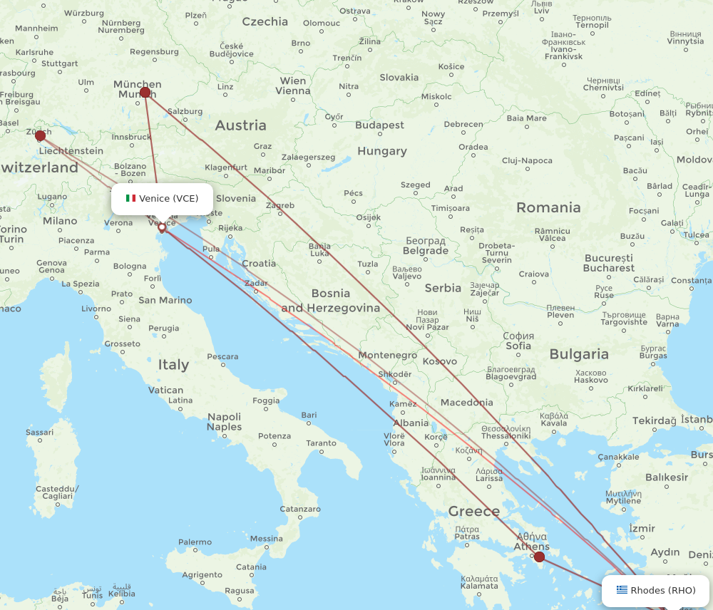 VCE to RHO flights and routes map