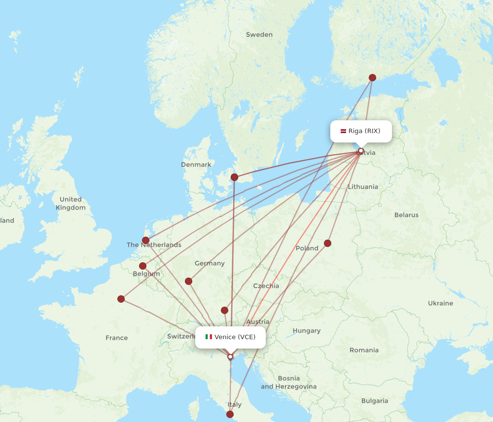 VCE to RIX flights and routes map