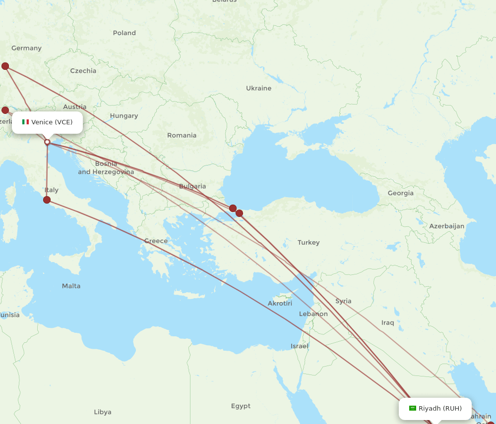 VCE to RUH flights and routes map