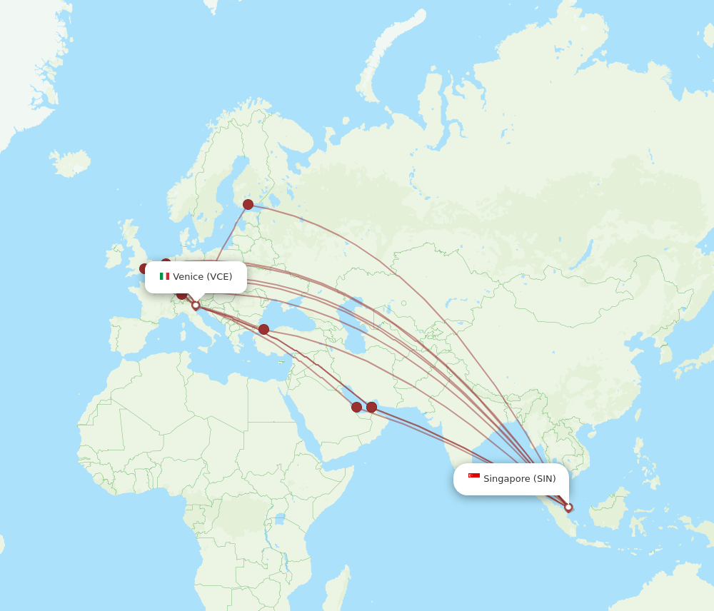 VCE to SIN flights and routes map