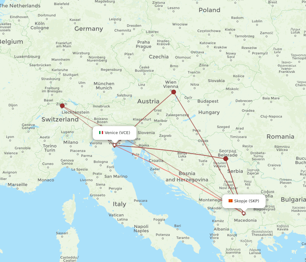 VCE-SKP flight routes
