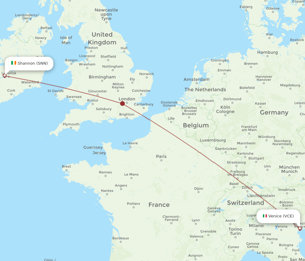 VCE to SNN flights and routes map