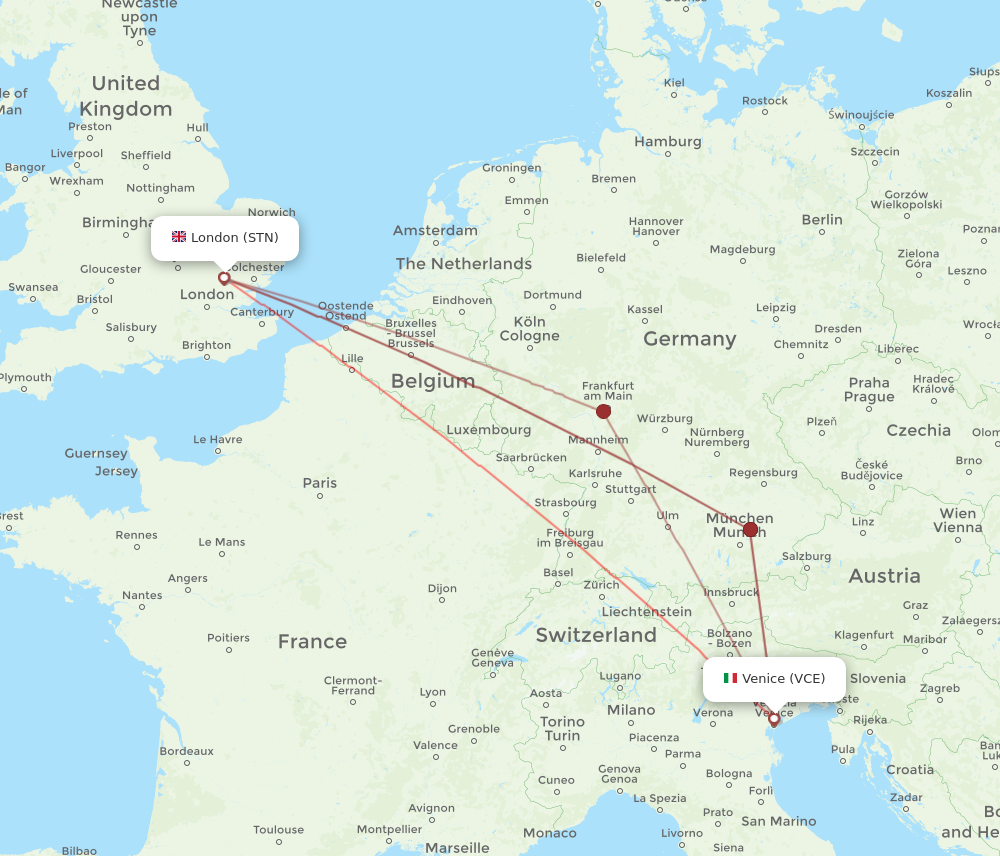 VCE to STN flights and routes map
