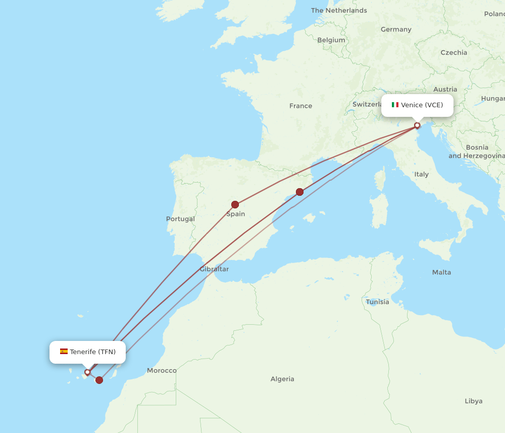 VCE to TFN flights and routes map