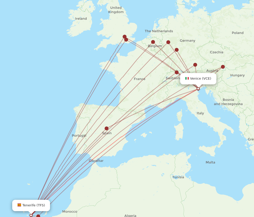VCE to TFS flights and routes map