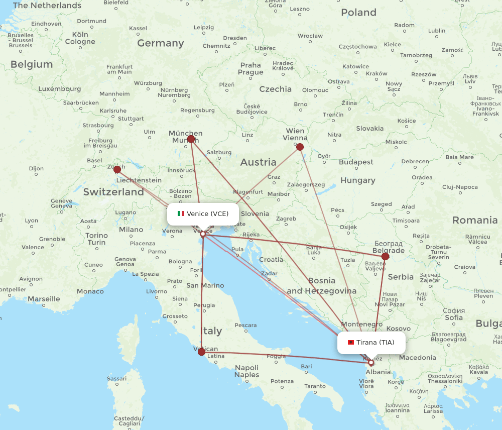 VCE to TIA flights and routes map