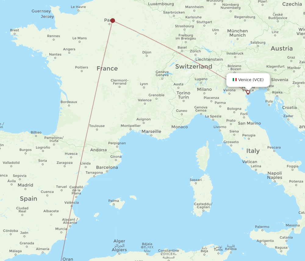 VCE to TLM flights and routes map