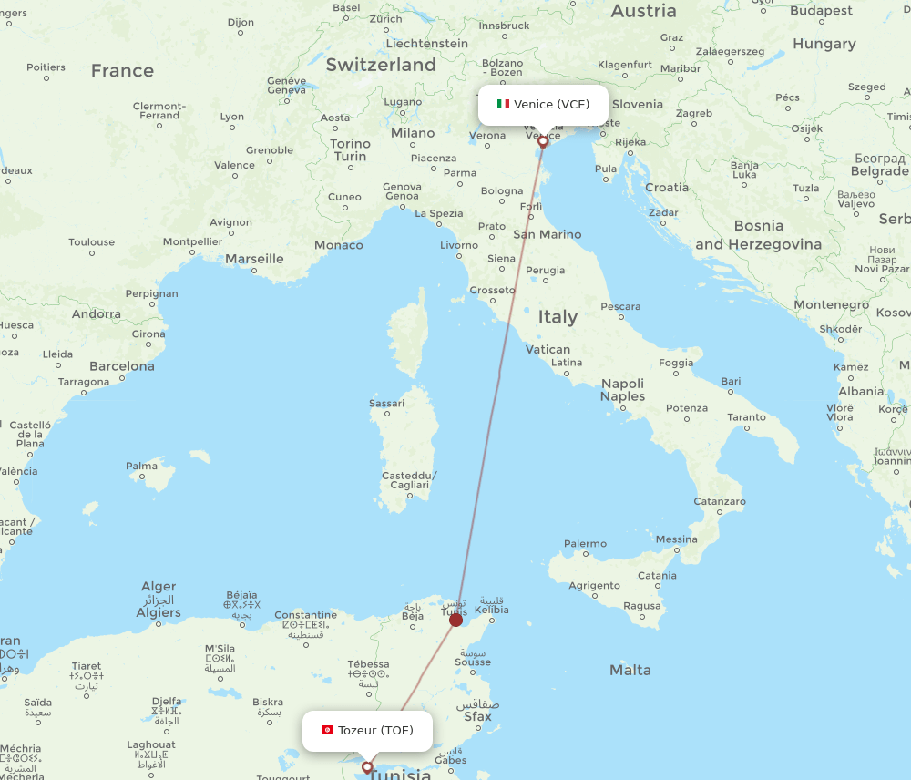 VCE-TOE flight routes