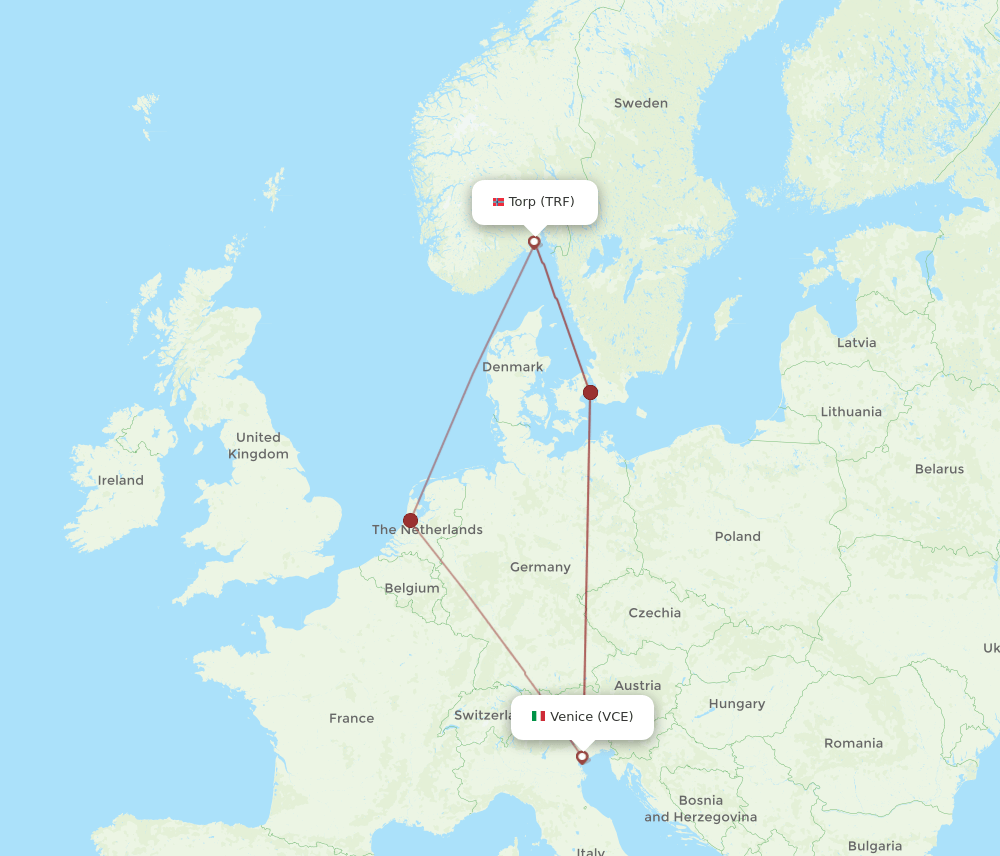 VCE-TRF flight routes