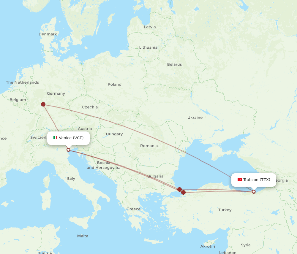 VCE-TZX flight routes