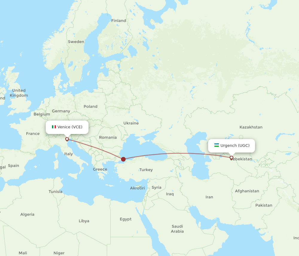 VCE to UGC flights and routes map