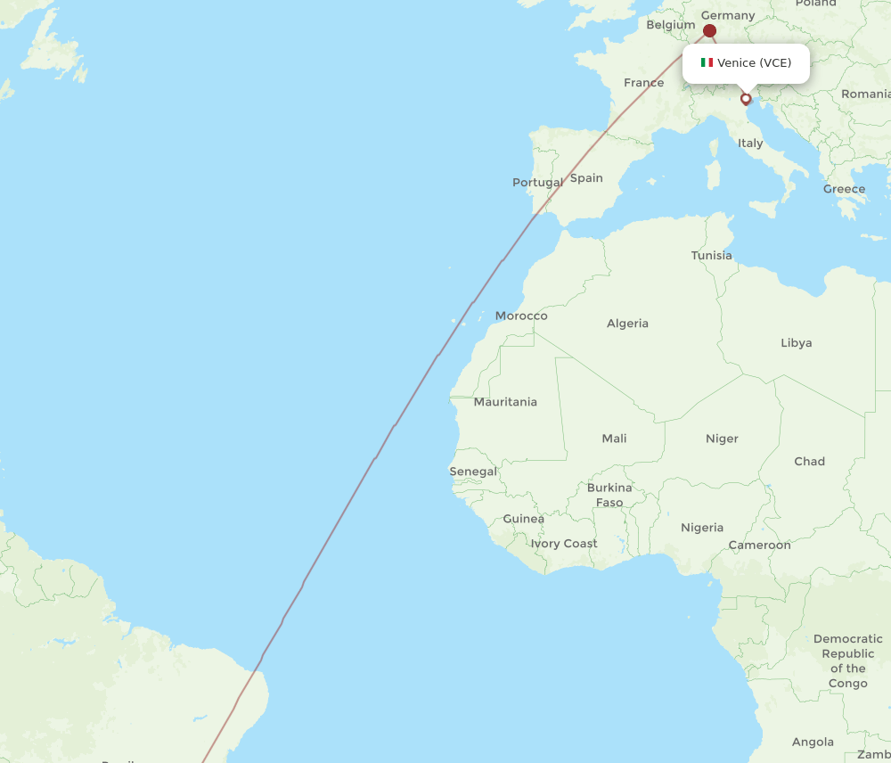 Venice - Campinas route map and flight paths