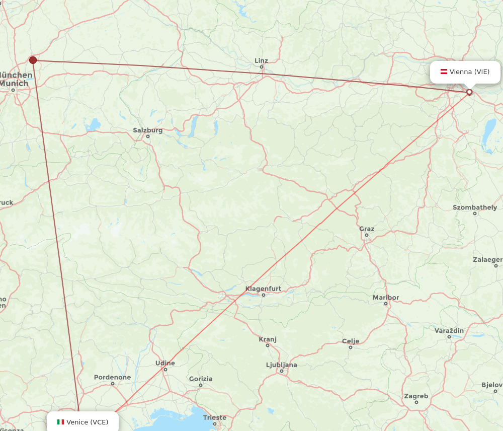 VCE to VIE flights and routes map