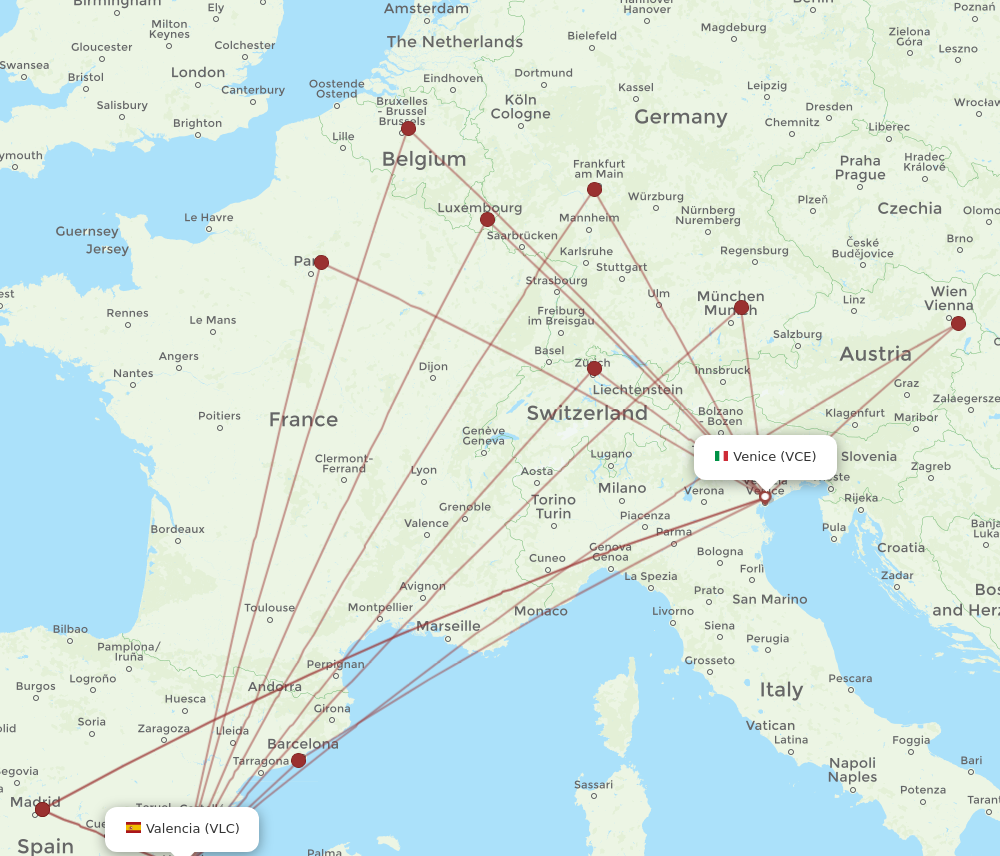 VCE to VLC flights and routes map
