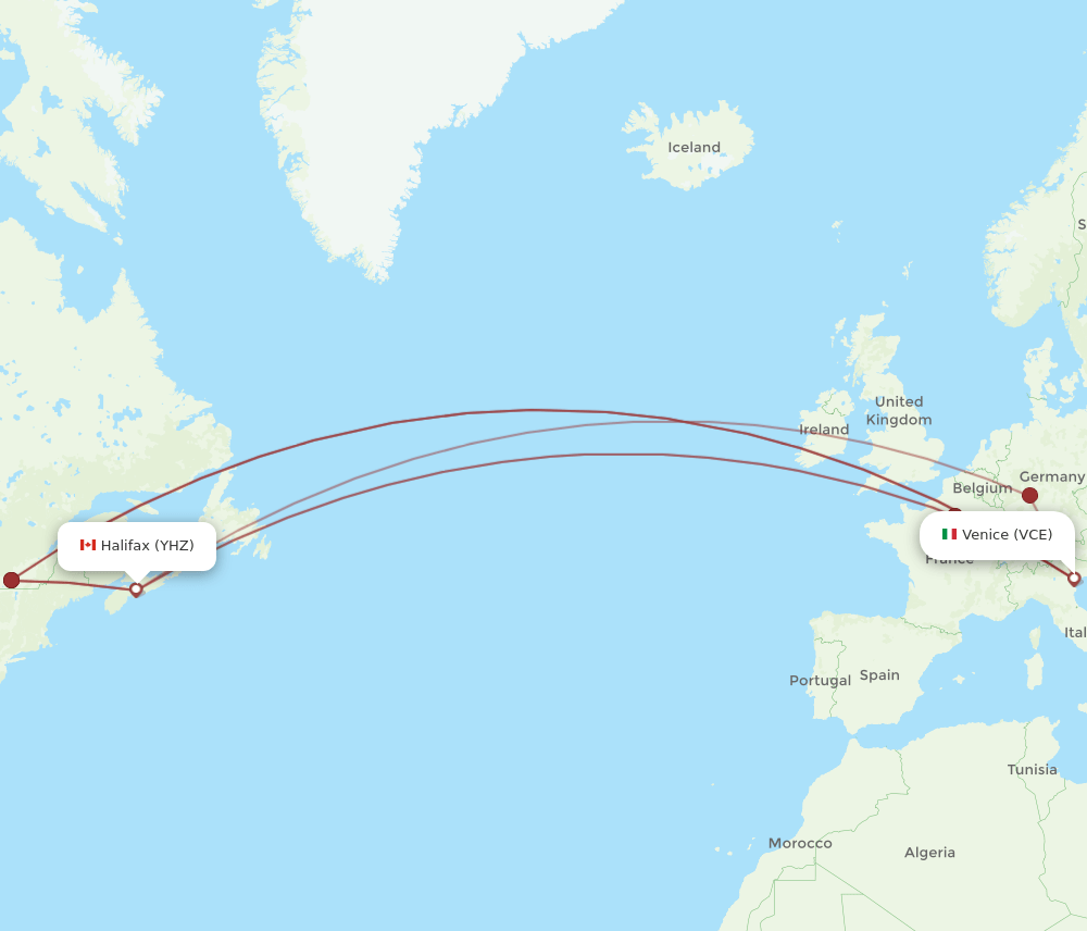 VCE to YHZ flights and routes map