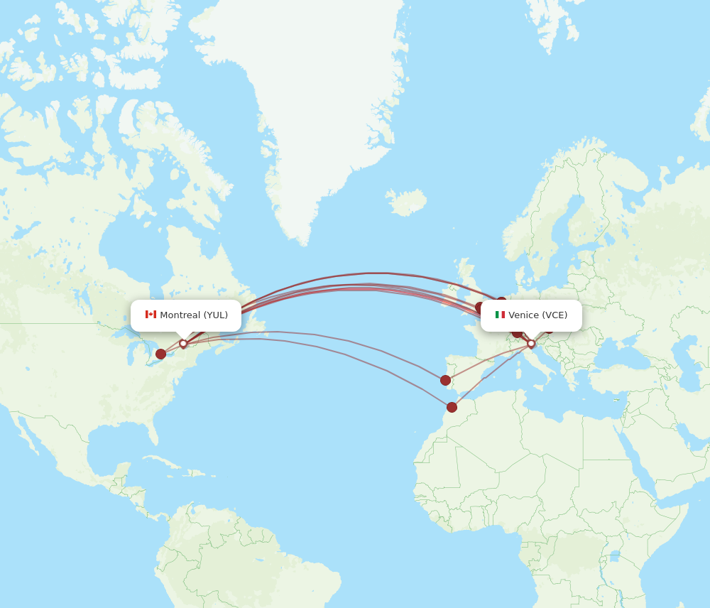 YUL to VCE flights and routes map