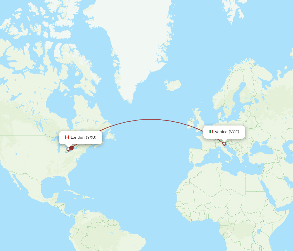 London - Venice route map and flight paths