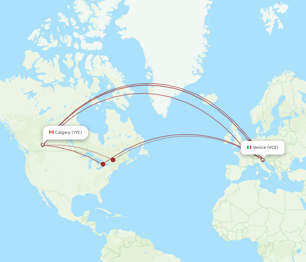 YYC to VCE flights and routes map