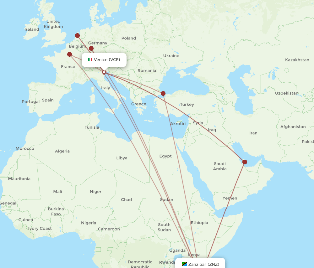 VCE-ZNZ flight routes