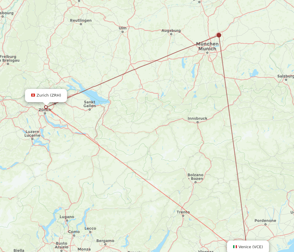 VCE to ZRH flights and routes map