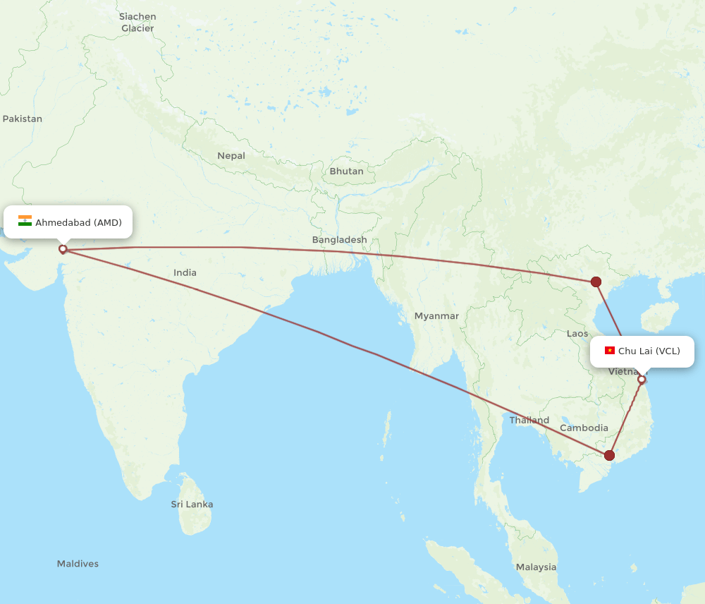 Tamky-Chulai Airport - Ahmedabad route map and flight paths