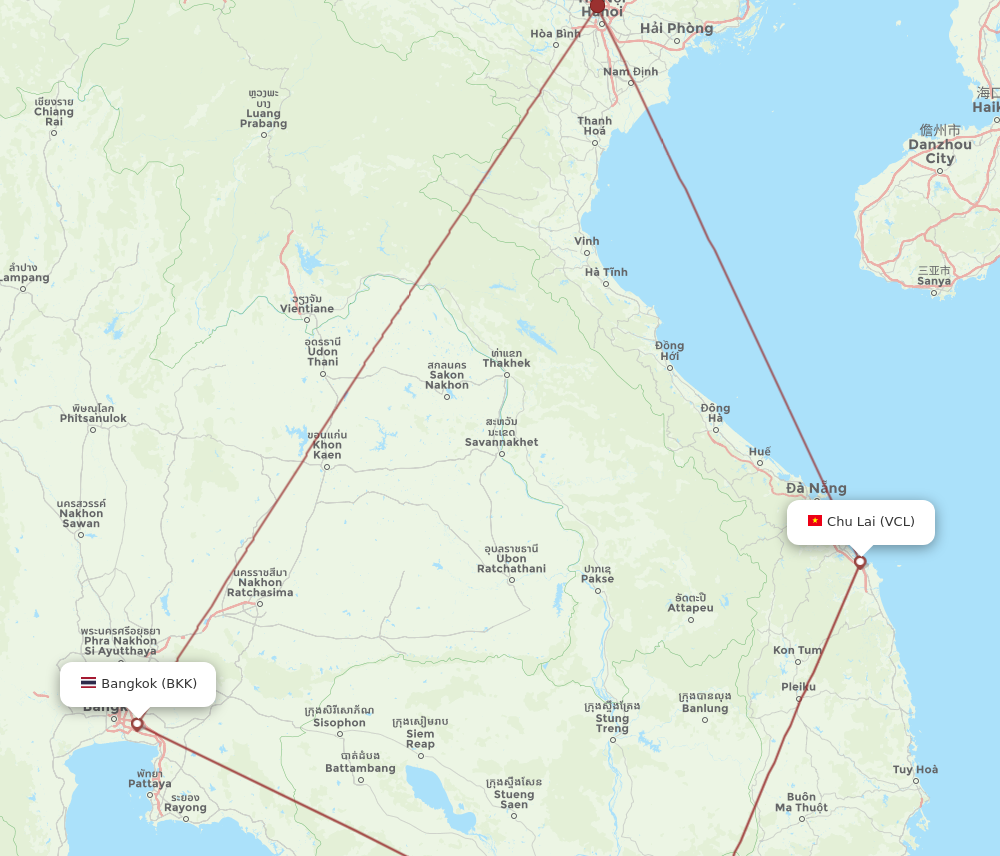 VCL to BKK flights and routes map
