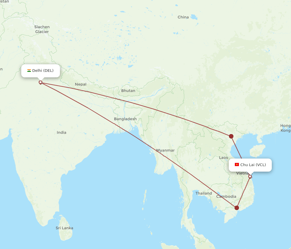 VCL-DEL flight routes