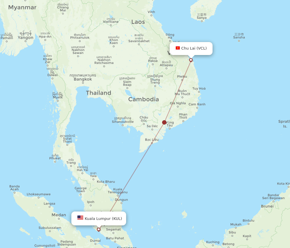 VCL to KUL flights and routes map