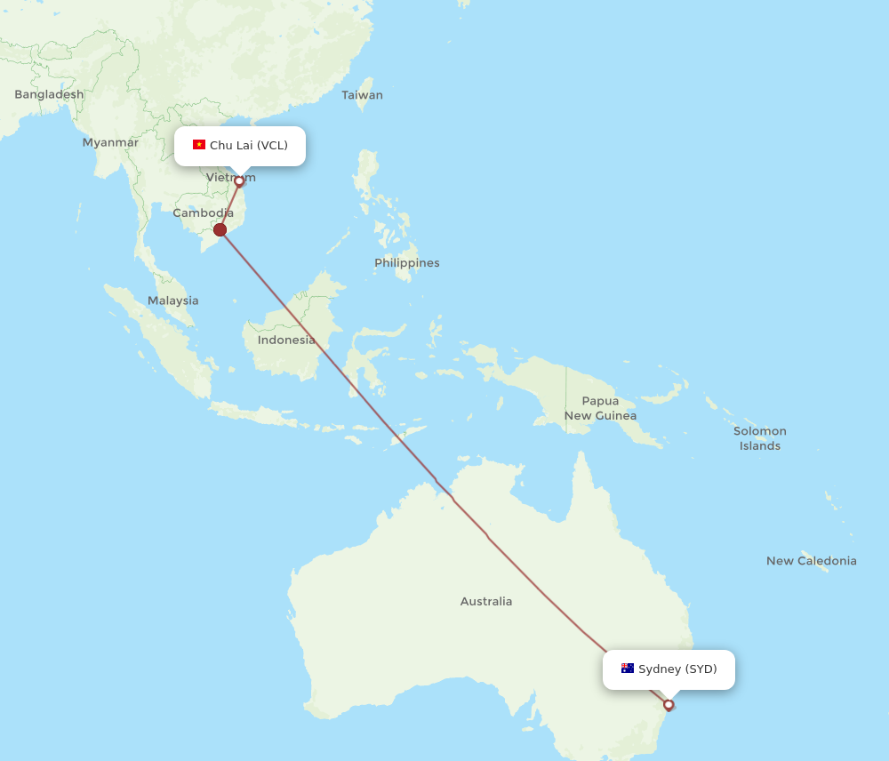 VCL to SYD flights and routes map
