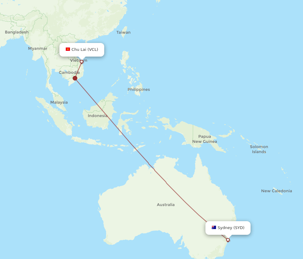Sydney - Tamky-Chulai Airport route map and flight paths