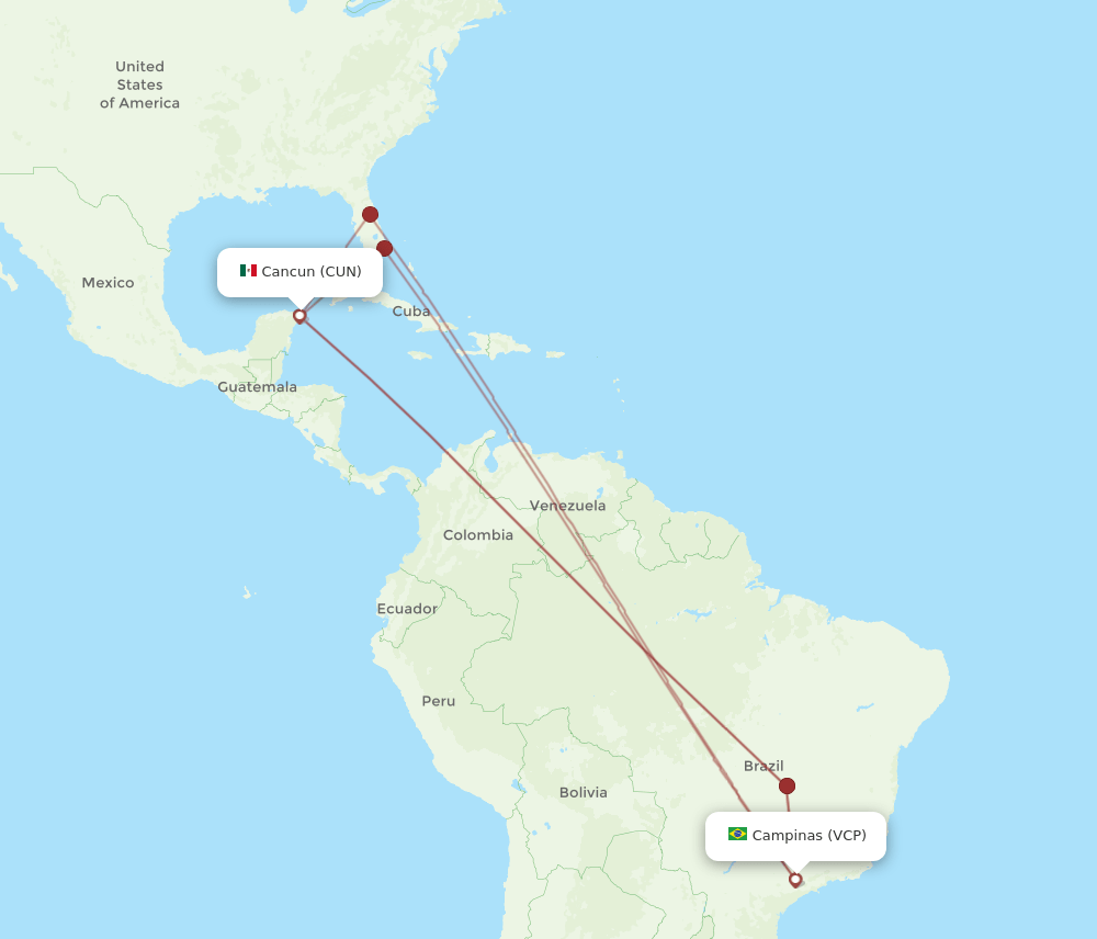 VCP to CUN flights and routes map