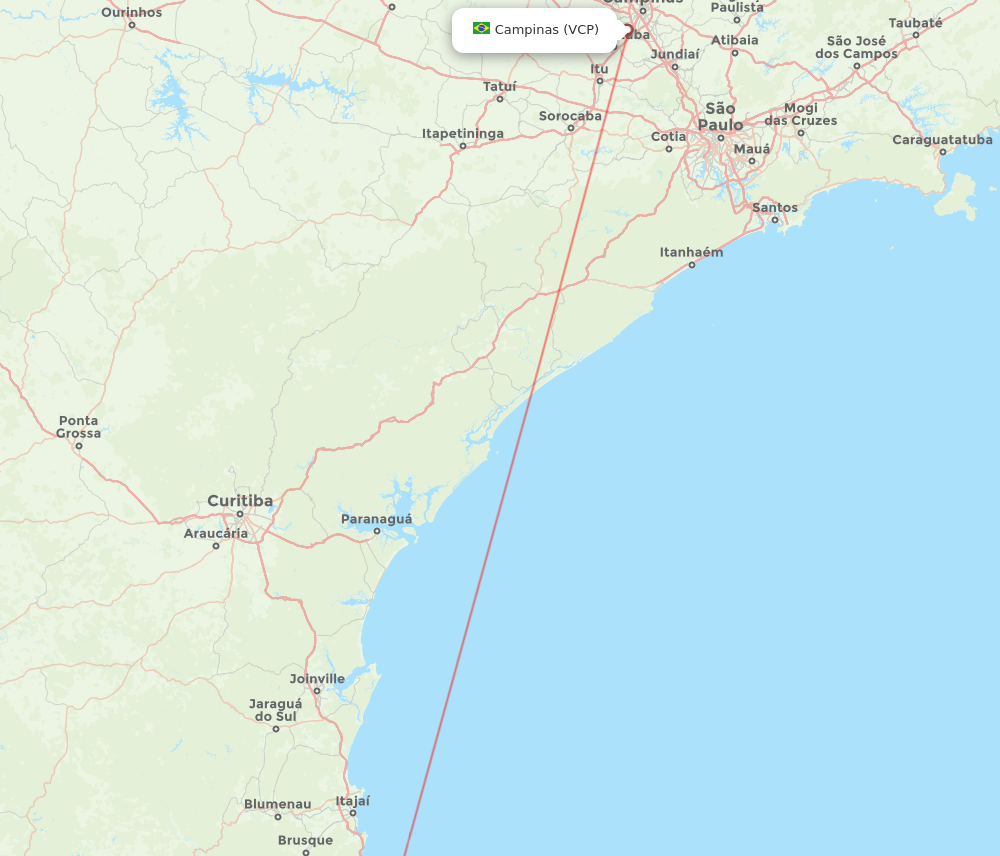 Campinas - Florianopolis route map and flight paths
