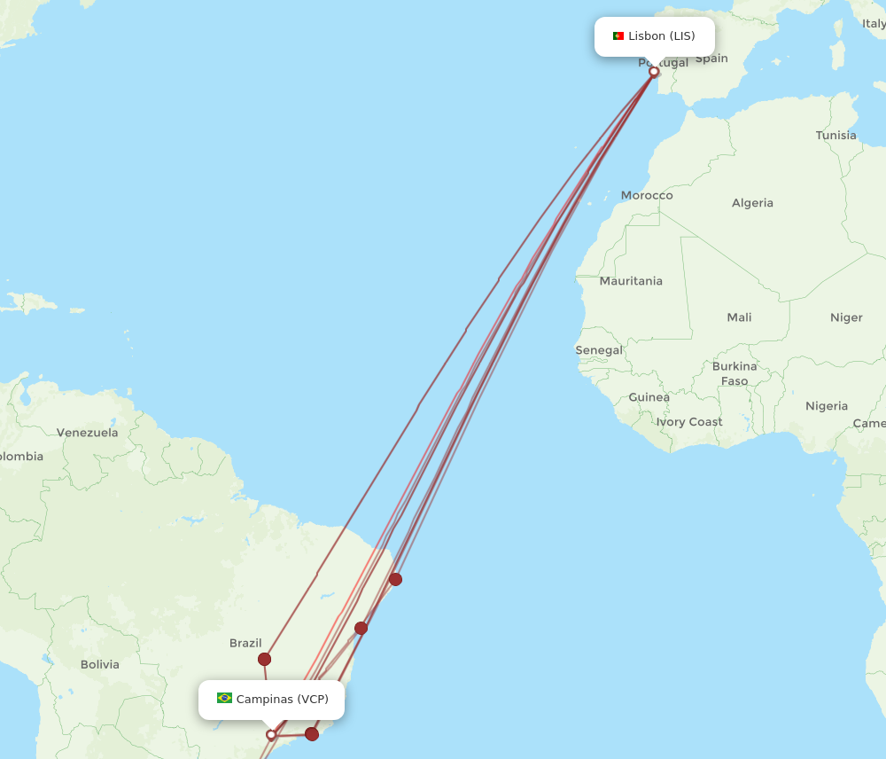 VCP to LIS flights and routes map
