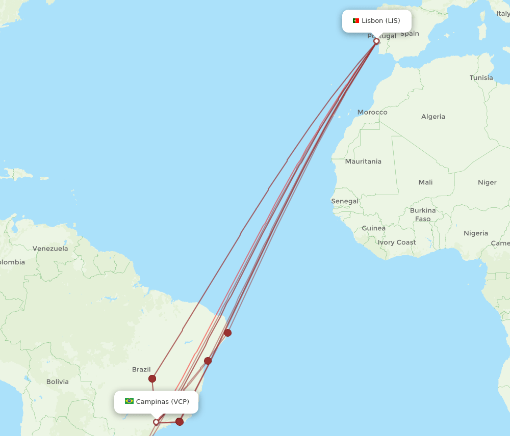 VCP to LIS flights and routes map