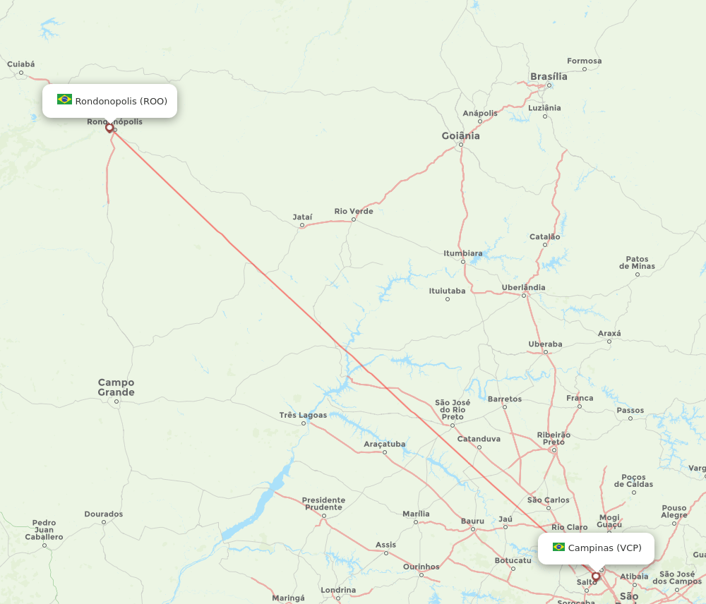Campinas - Rondonopolis route map and flight paths