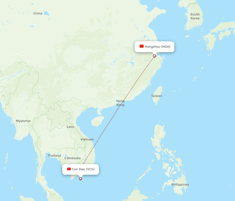Hangzhou - Con Dao route map and flight paths