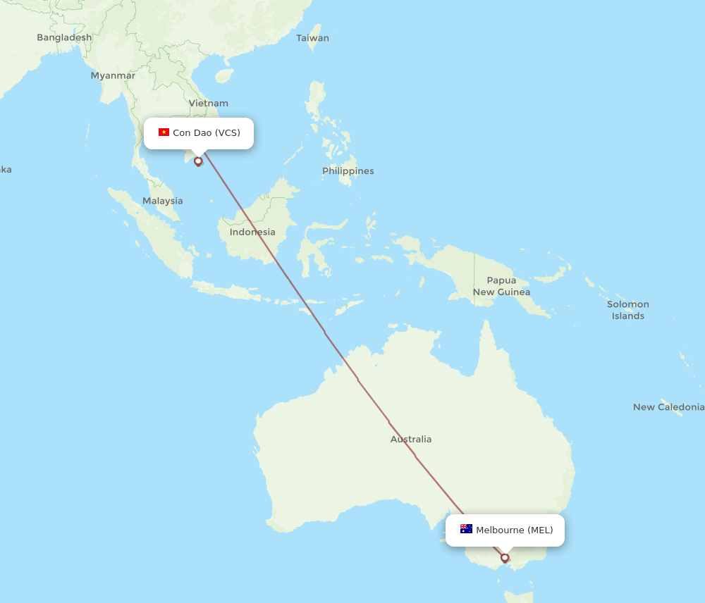 Melbourne - Con Dao route map and flight paths