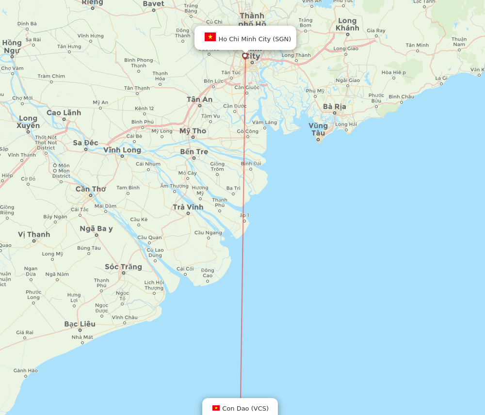 Con Dao - Ho Chi Minh City route map and flight paths