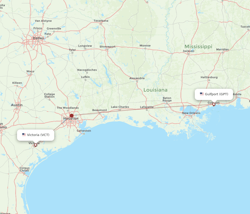 VCT-GPT flight routes
